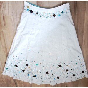 Basil & Maude 8 Linen Blend A-Line Side Zip Skirt Sequins Beads Boho